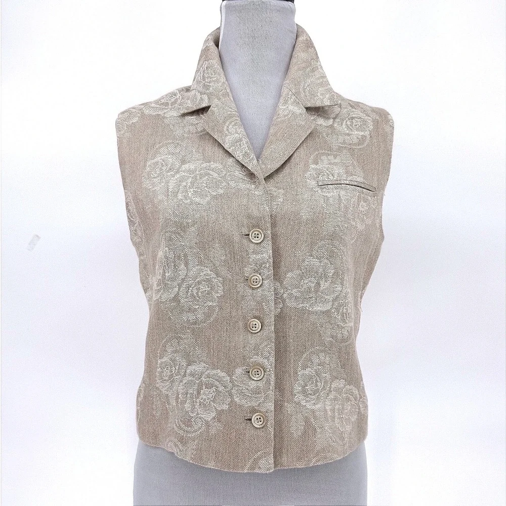 Harve Benard Collection Women's 100% Linen Floral Vest Size 4
